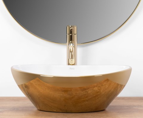 Umywalka nablatowa Rea Sofia Gold / White