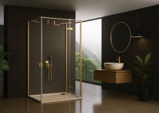 Kabina Prysznicowa Przyścienna Rea Atlas 120x80 Złota Szczotkowana