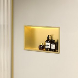 PÓŁKA WNĘKOWA ŁAZIENKOWA LED 30x45 złota szczotkowana