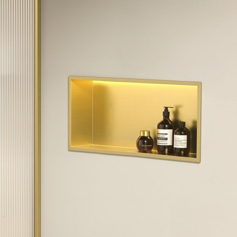 PÓŁKA WNĘKOWA ŁAZIENKOWA LED 30x60 złota szczotkowana