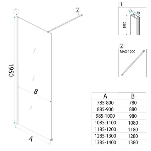 Kabina prysznicowa Walk-In Rea Flexi Transparent / Black 130