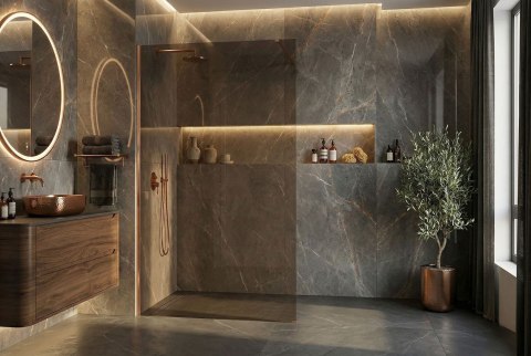 Kabina prysznicowa Walk-In Rea Flexi Brown / Brush Copper 90