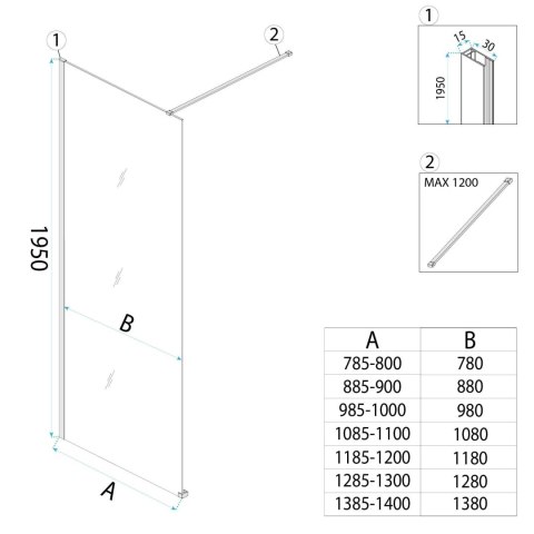 Kabina prysznicowa Walk-In Rea Flexi Transparent / Tytan 90