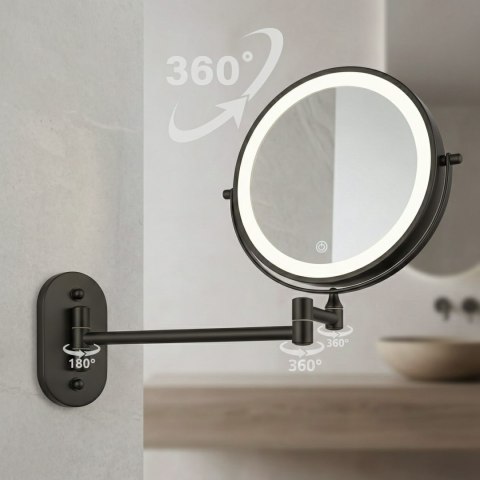Lustro ścienne dwustronne kosmetyczne LED Glow Czarne