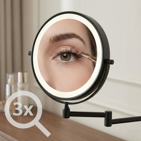 Lustro ścienne dwustronne kosmetyczne LED Glow Czarne