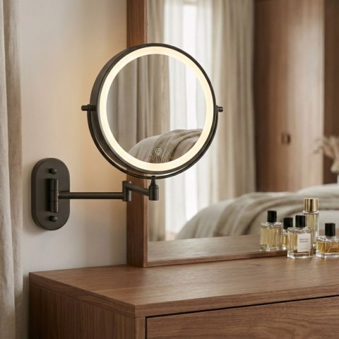 Lustro ścienne dwustronne kosmetyczne LED Glow Czarne