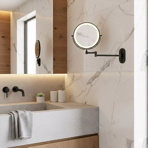 Lustro ścienne dwustronne kosmetyczne LED Glow Czarne