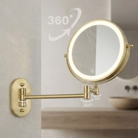 Lustro ścienne dwustronne kosmetyczne LED Glow Złote Szczotkowane