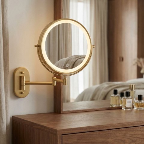 Lustro ścienne dwustronne kosmetyczne LED Glow Złote Szczotkowane