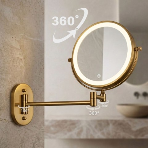 Lustro ścienne dwustronne kosmetyczne LED Glow Złoto Vintage