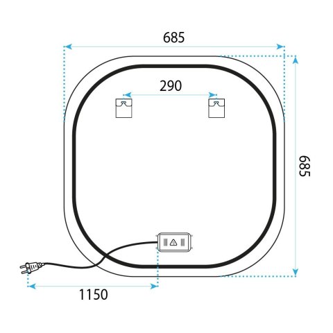 Lustro ścienne LED 70x70cm TOP