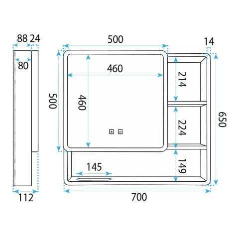 Szafka z lustrem LED M1016-70 70x65