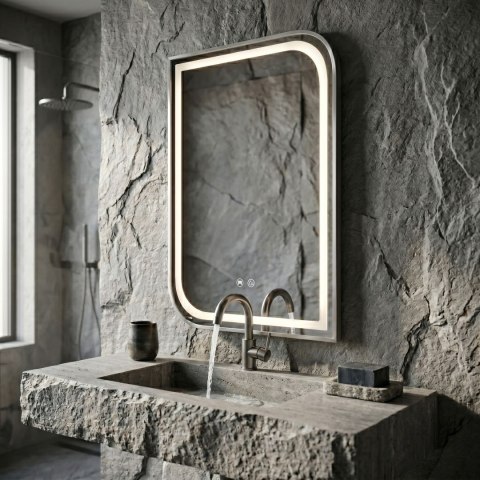 Lustro ścienne LED ZONE 70x50 Nikiel Szczotkowany