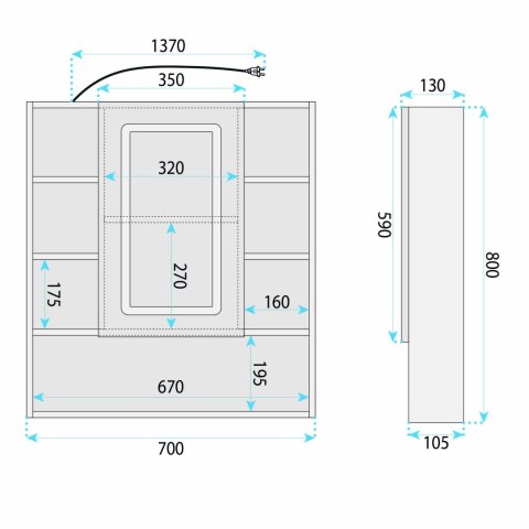 Szafka z lustrem LED Rea Luna 70x80cm