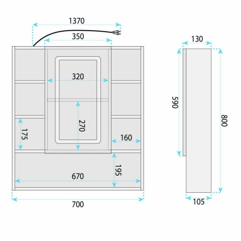 Szafka z lustrem LED Rea Luna 70x80cm
