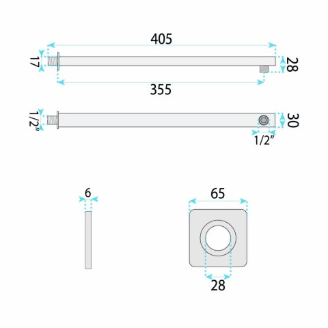 Ramię do deszczownicy kwadratowe REA JS-9022BG 40cm Złote Szczotkowane