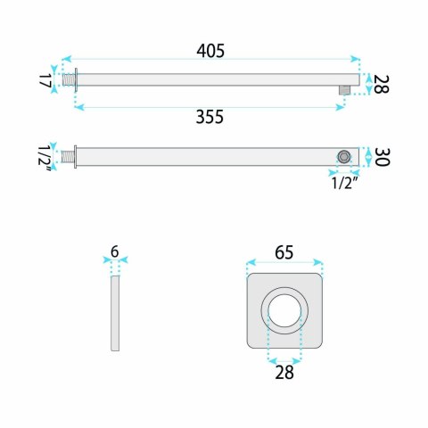 Ramię do deszczownicy kwadratowe REA JS-9022BRG 40cm Miedź Szczotkowana