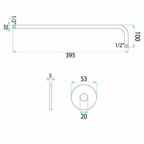 Ramię do deszczownicy okrągłe REA JS-9021 40cm Chrom