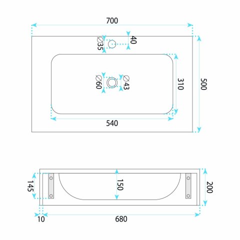 Umywalka ścienna Rea Apollo Gran Cloud Sky 70