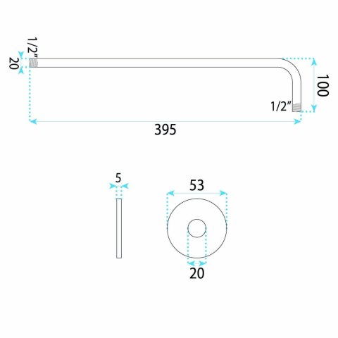 Ramię do deszczownicy okrągłe REA JS-9021 40cm Złoto szczotkowane