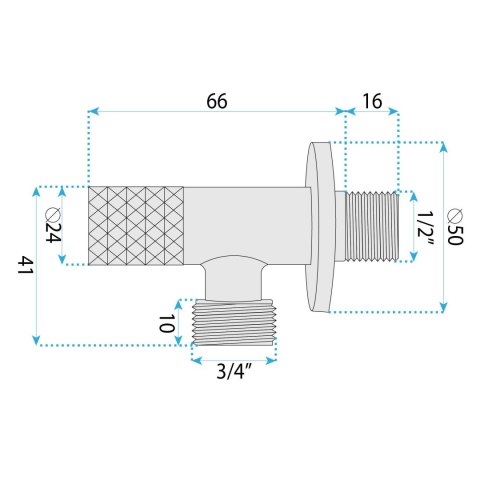 Zawór kątowy Diamond 03 1/2" x 3/4" Miedź Szczotkowana