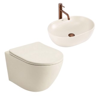 Zestaw Misa WC Focus Tornado podwieszana + Umywalka nablatowa Rea Focus Creme