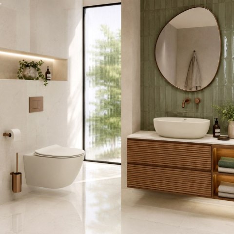 Zestaw Misa WC Focus Tornado podwieszana + Umywalka nablatowa Rea Focus Creme
