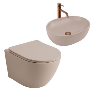 Zestaw Misa WC Focus Tornado podwieszana + Umywalka nablatowa Rea Focus Taupe