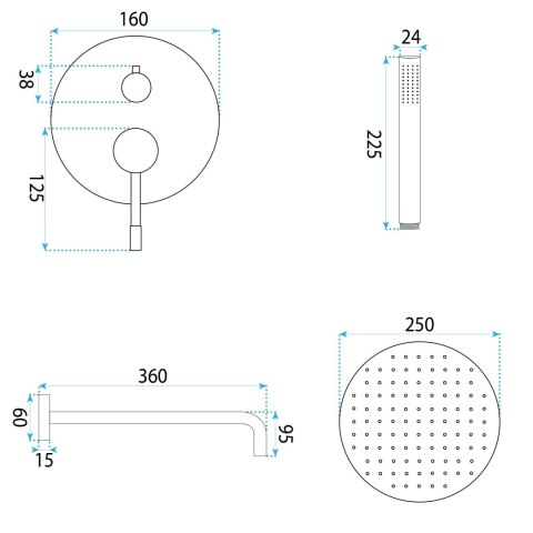 Zestaw natryskowy podtynkowy Rea Lungo Diamond Miedź Szczotkowana + BOX