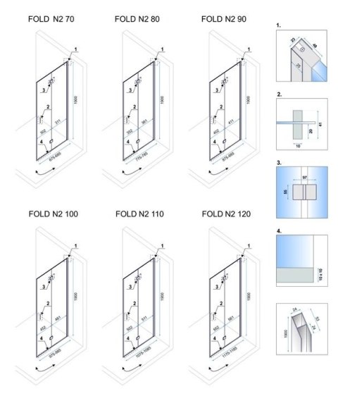Kabina prysznicowa składana Rea Fold N2 Modułowa Chrome
