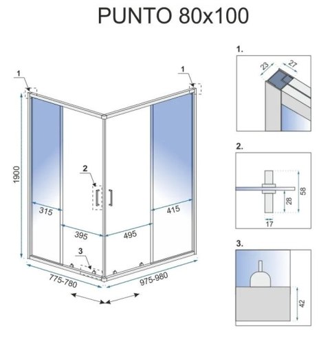 Kabina prysznicowa Rea Punto 80x100 Chrom