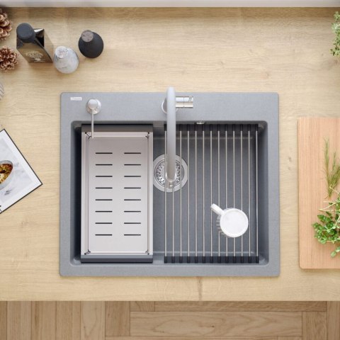 Zlewozmywak granitowy KURT 110 WORKSTATION SZARY Metalik