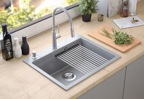 Zlewozmywak granitowy KURT 110 WORKSTATION SZARY Metalik