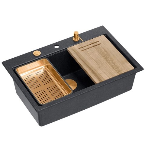 Zlewozmywak granitowy MARC 110 WORKSTATION Czarny Metalik