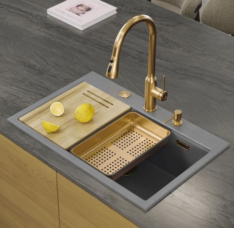 Zlewozmywak granitowy MARC 110 WORKSTATION Szary Metalik