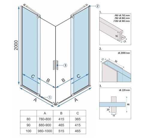 Kabina Prysznicowa REA Montana Double Złota Szczotkowana 90x90